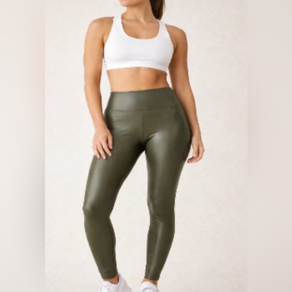 Aerie Green Leather like High-Waisted Leggings